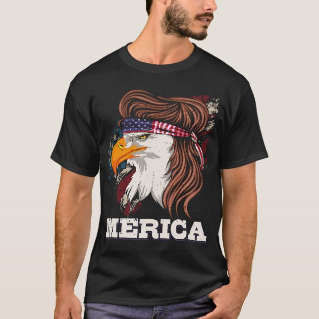 Patriotic Eagle Mullet 4:e juli Amerikanska Pridet T Shirt (Framsida)