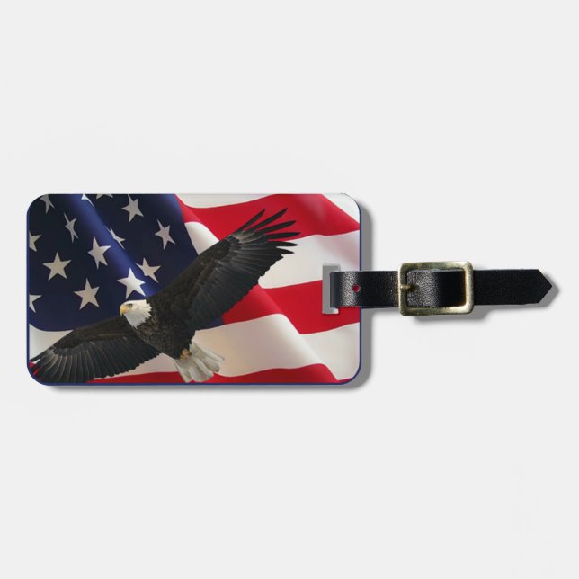 Patriotic Eagle och American Flagga Bagagebricka (Horisontell Framsida)