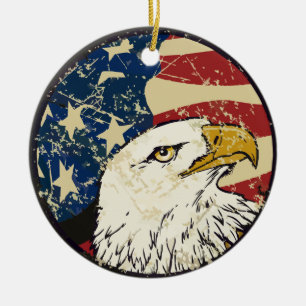 Patriotic Eagle och Flagga Julgransprydnad Keramik