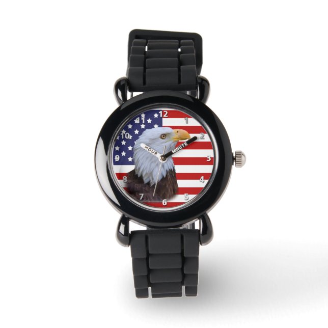 Patriotic Eagle och USA flagga Armbandsur (Framsida)