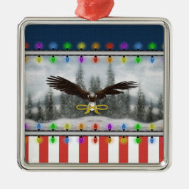 Patriotic Eagle Silver ramade Square Ornament