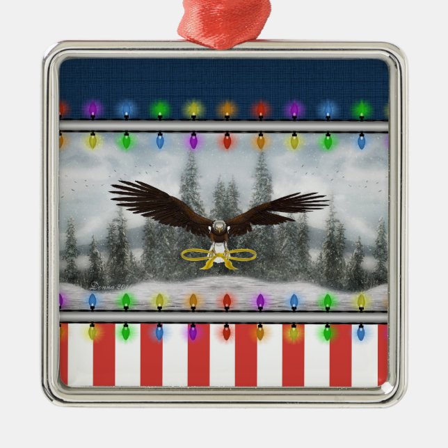 Patriotic Eagle Silver ramade Square Ornament (Framsidan)
