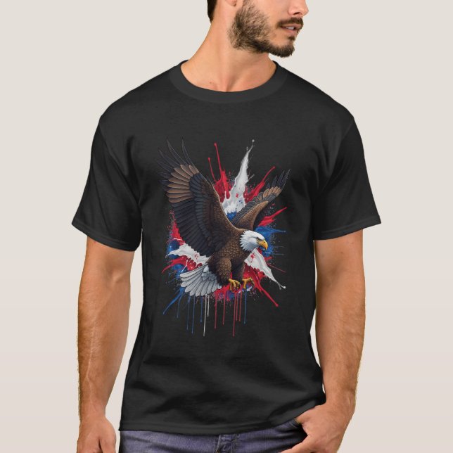 Patriotic Eagle Street Art - Rött vitt blått Stänk T Shirt (Framsida)