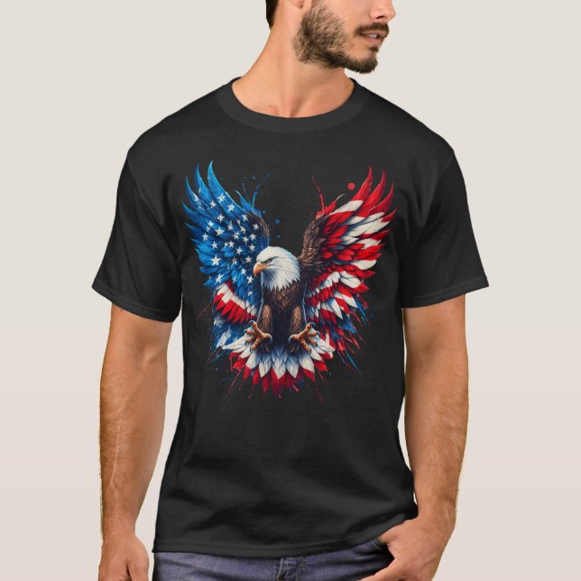 Patriotic Eagle T-Shirt on Black – American Flag W (Framsida)