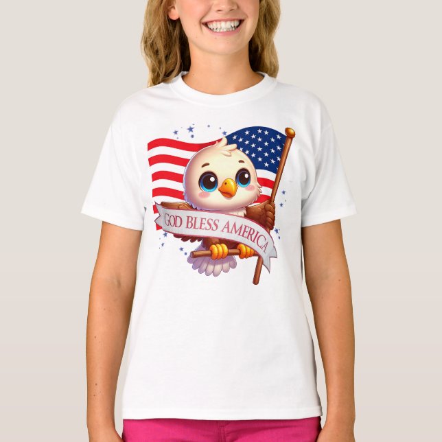 Patriotic Eagle VÄLSIGNA DIG AMERICA flagga, USA � T Shirt (Framsida)
