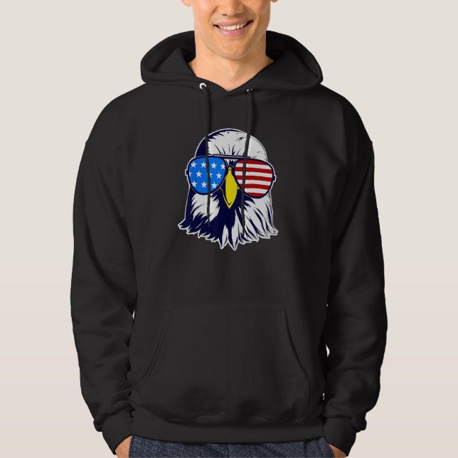 Patriotic Eagle with Sunglasses Fourth Of July Men Hoodie (Framsida)
