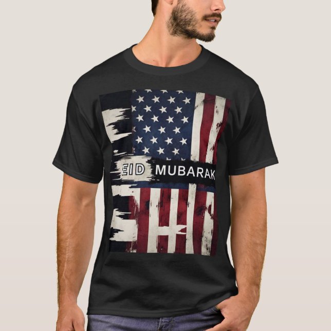 Patriotic Eid Mubarak American Flagga Manar TShirt T Shirt (Framsida)