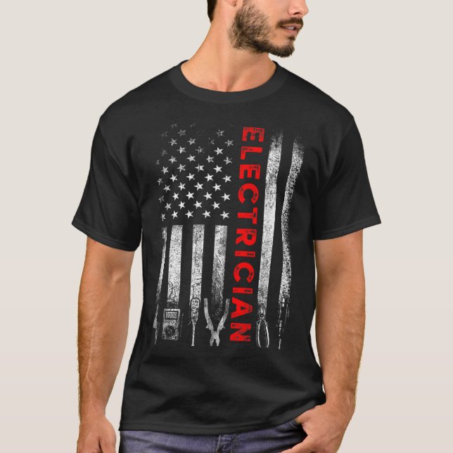 Patriotic Electrician American Flag Fathers Day  T Shirt (Framsida)