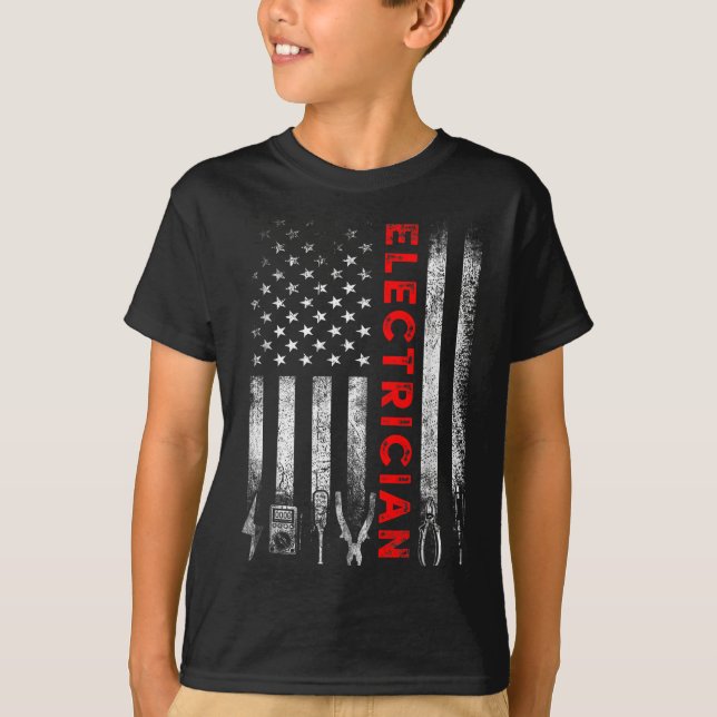 Patriotic Electrician American Flag Fathers Day  T Shirt (Framsida)