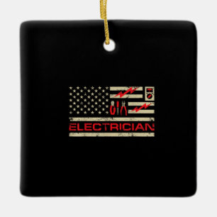 Patriotic Electrician American Flagga julklappar Julgransprydnad Keramik
