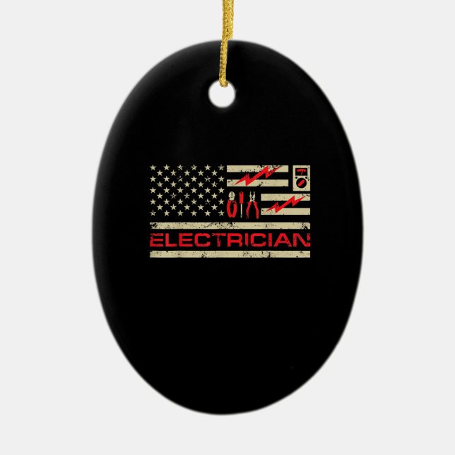 Patriotic Electrician American Flagga julklappar Julgransprydnad Keramik (Framsidan)