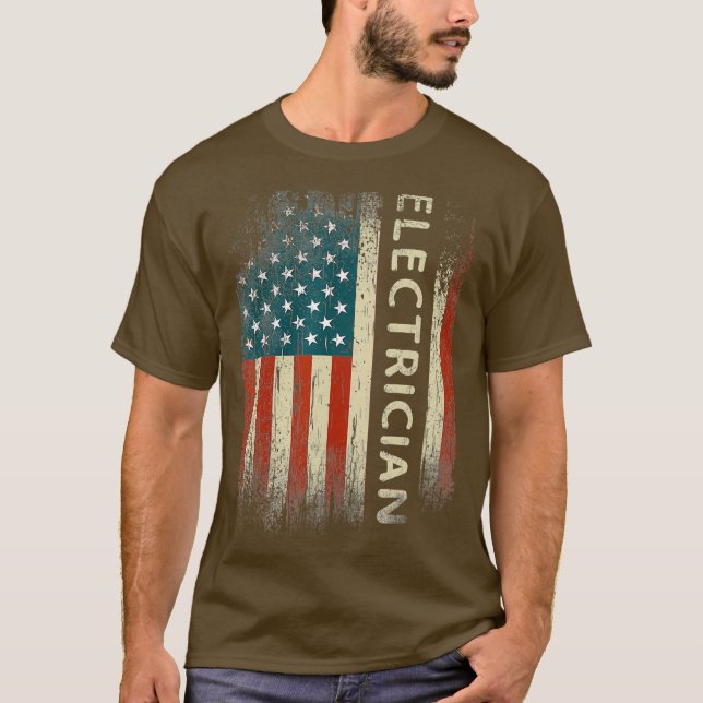 Patriotic Electrician Gifts American Flagga Funny T Shirt (Framsida)