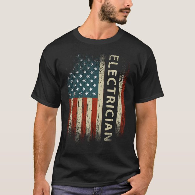 Patriotic Electrician Gifts American USA flagga T Shirt (Framsida)