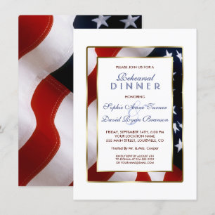 Patriotic, Elegant USA flagga Guld Rehearsal Dinne Inbjudningar