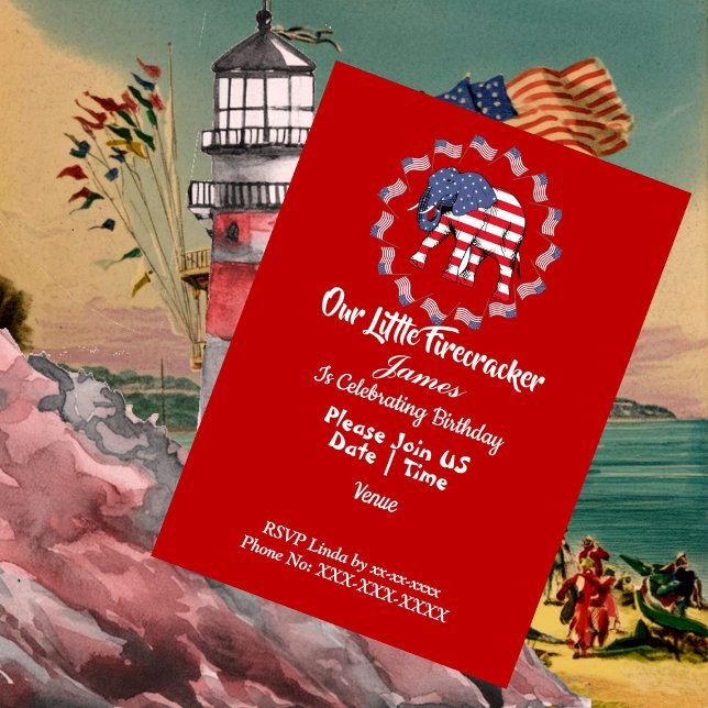 Patriotic Elephant American Flagga Birthday Boy Cu Inbjudningar (Patriotic Elephant American Flag Birthday Boy Cute Invitation)