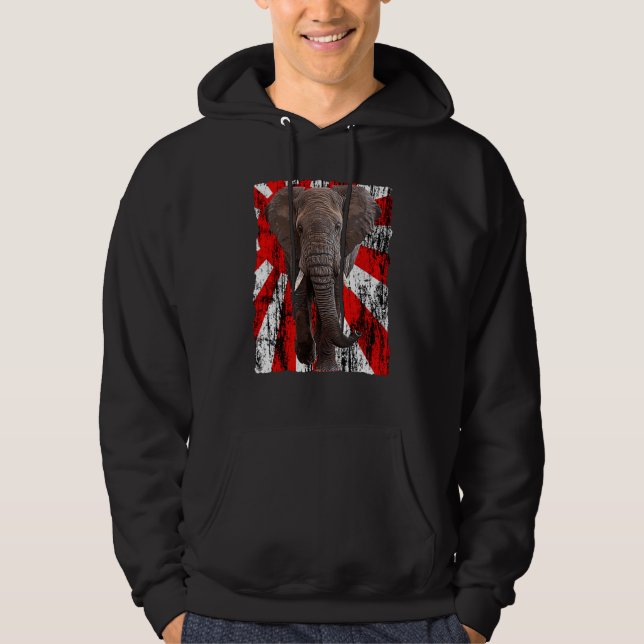 Patriotic Elephant Japanese Rising Sun Flag Japan  Hoodie (Framsida)