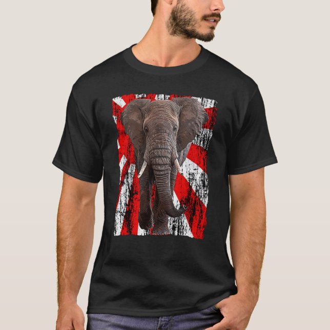 Patriotic Elephant Japanese Rising Sun Flag Japan  T Shirt (Framsida)