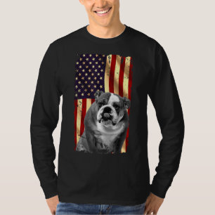 Patriotic English Bulldog American Flagga 4 juli D T Shirt