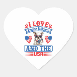 Patriotic English Bulldog Hund Hjärtformat Klistermärke