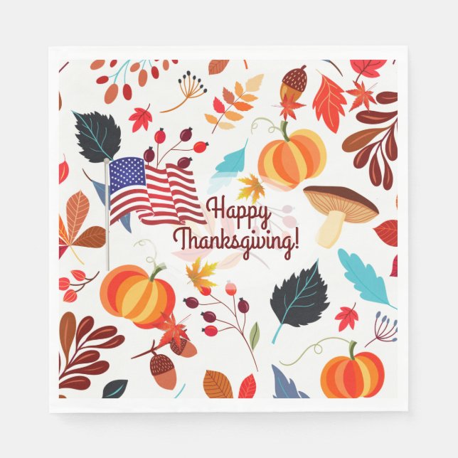 Patriotic Fall Design med Flagga Happy thanksgivin Pappersservett (Framsidan)