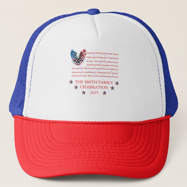 Patriotic Family Hat – Custom Eagle & State Names Keps (Framsida)