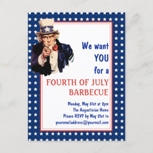 Patriotic farbror Sam 4 TH of JULY BBQ BARBECUE Vykort