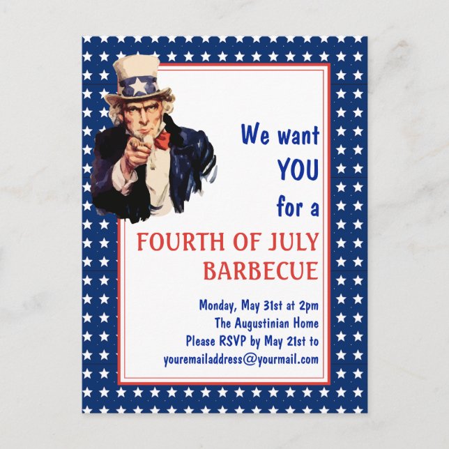 Patriotic farbror Sam 4 TH of JULY BBQ BARBECUE Vykort (Framsida)
