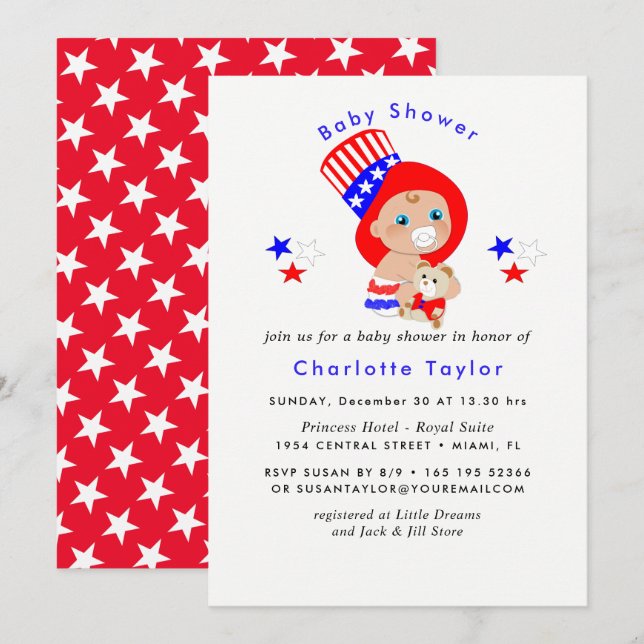 Patriotic farbror Sam American Baby Shower Inbjudningar (Fram/baksida)