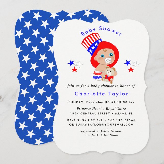 Patriotic farbror Sam American Baby Shower Inbjudningar (Fram/baksida)