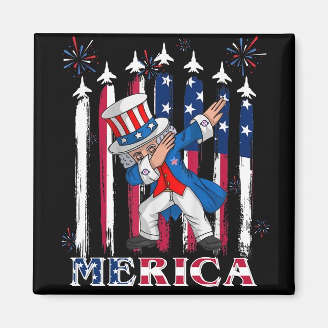 Patriotic farbror Sam Dabbing 4 juli Magnet (Framsidan)