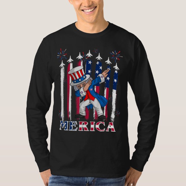 Patriotic farbror Sam Dabbing 4 juli T Shirt (Framsida)