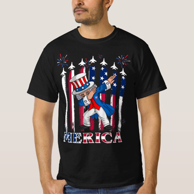 Patriotic farbror Sam Dabbing 4 juli T Shirt (Framsida)