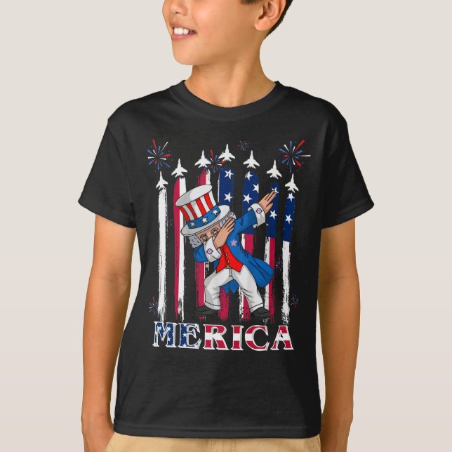 Patriotic farbror Sam Dabbing 4 juli T Shirt (Framsida)