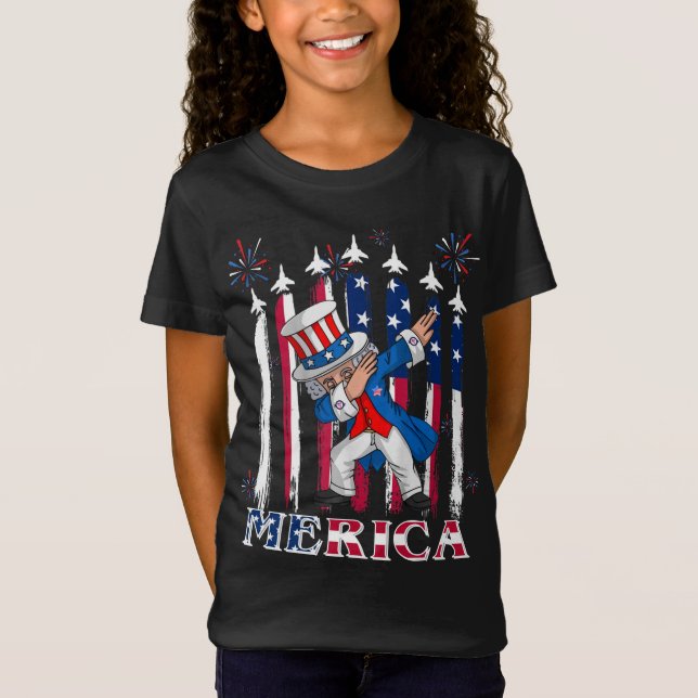Patriotic farbror Sam Dabbing 4 juli T Shirt (Framsida)