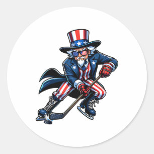 Patriotic farbror Sam Hockey Player 4:e juli Manar Runt Klistermärke
