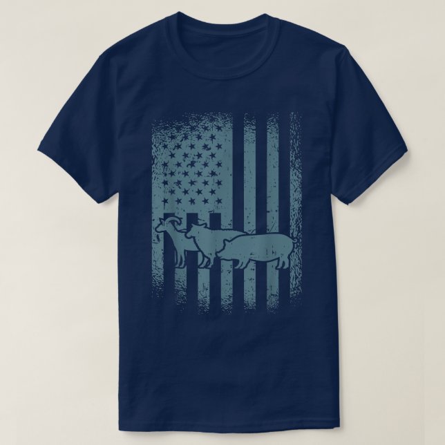 Patriotic Farm Animal American Flagga Cow Gris Goa T Shirt (Design framsida)