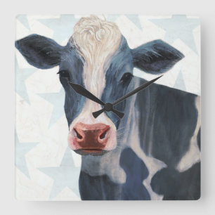 Patriotic Farm - Cow Fyrkantig Klocka