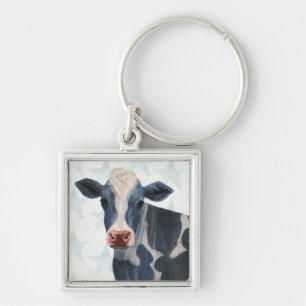Patriotic Farm - Cow Fyrkantig Silverfärgad Nyckelring