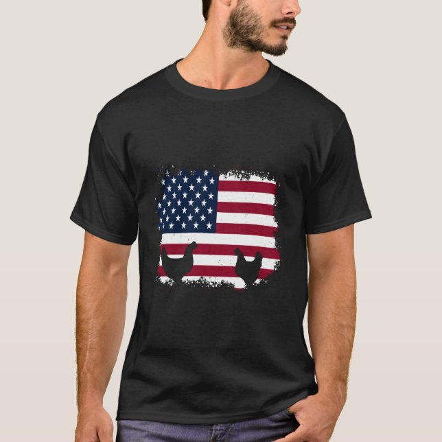 Patriotic Farmer 4Th Of July Chickens American Fla T Shirt (Framsida)
