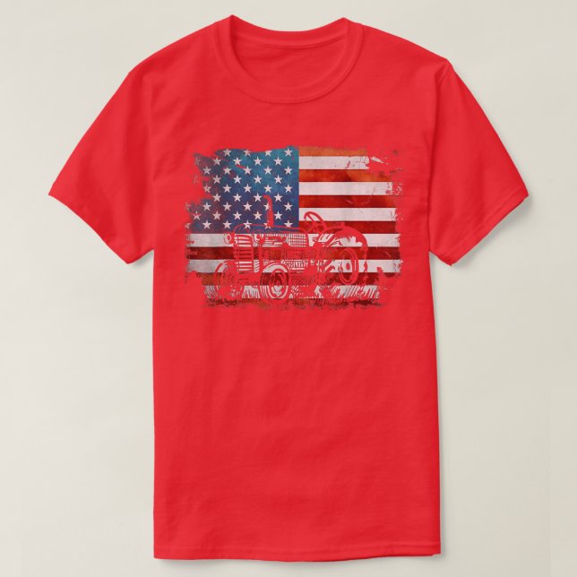 Patriotic Farmer American Flagga Tractor 4:e juli T Shirt (Design framsida)
