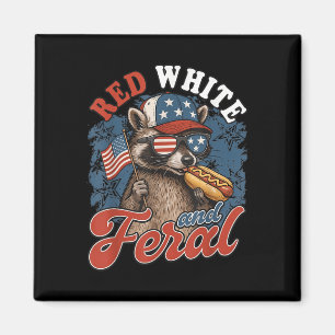 Patriotic Feral Raccoon Illustration för 4 juli Magnet