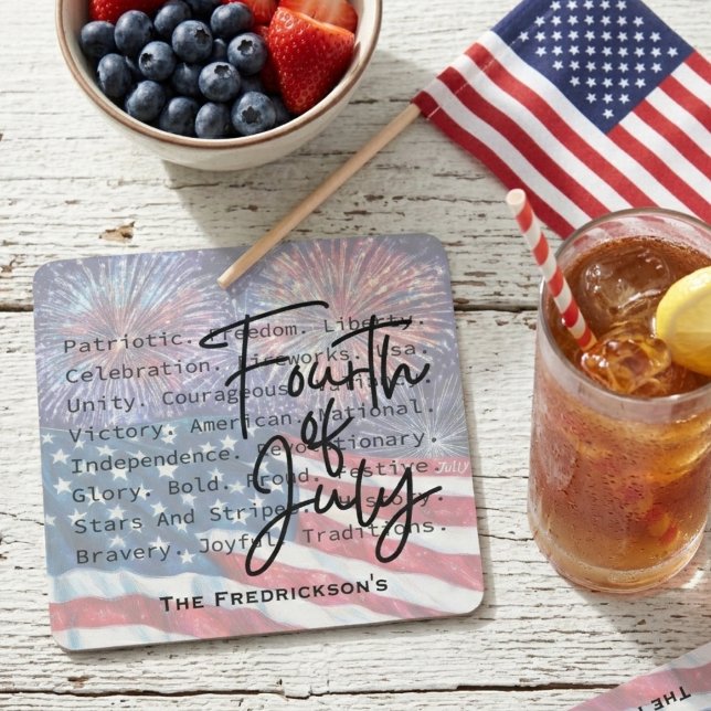 Patriotic Festive Fireworks Underlägg Papper Kvadrat (Fourth of July drink coaster)