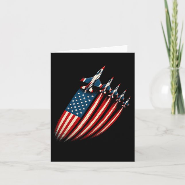 Patriotic Fighter Jet-flygplan USA flagga 4:e Jul Kort (Framsida)