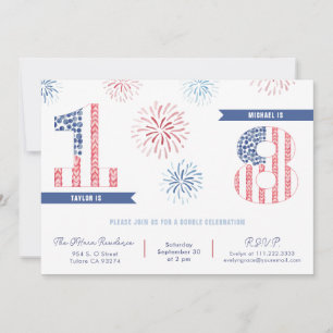 Patriotic Firecracker Kids Joint Birthday Party Inbjudningar