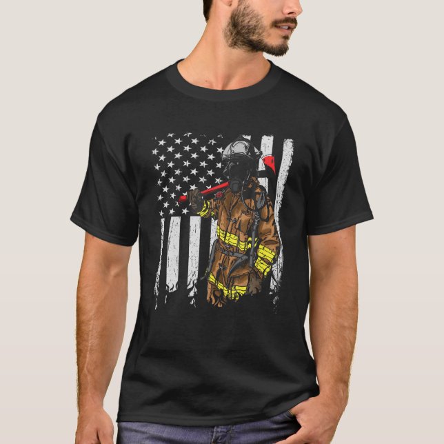 Patriotic Firefighter American USA flagga Fireman  T Shirt (Framsida)