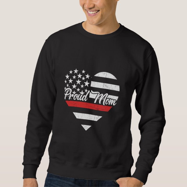 Patriotic Firefighter Mamma Thin Red Line Heart Fl Lång Ärmad Tröja (Framsida)