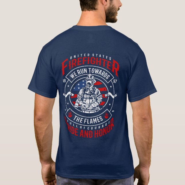 Patriotic Firefighter United Stater Tee Shirt (Baksida)