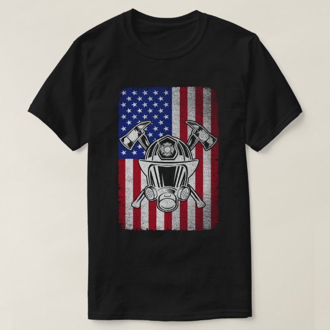 Patriotic Fireman USA American Flagga Firefighter T Shirt (Design framsida)