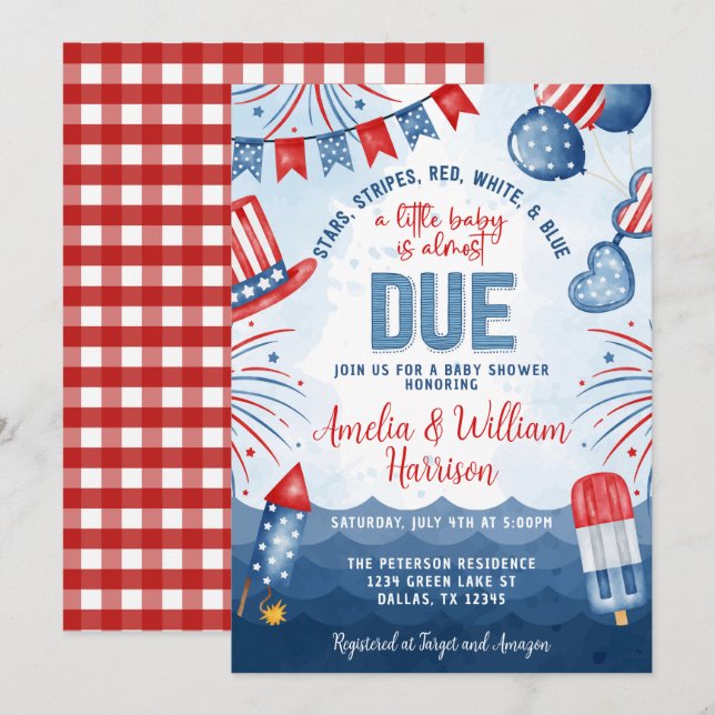 Patriotic Fireworks 4:e juli Baby Shower Inbjudningar (Fram/baksida)