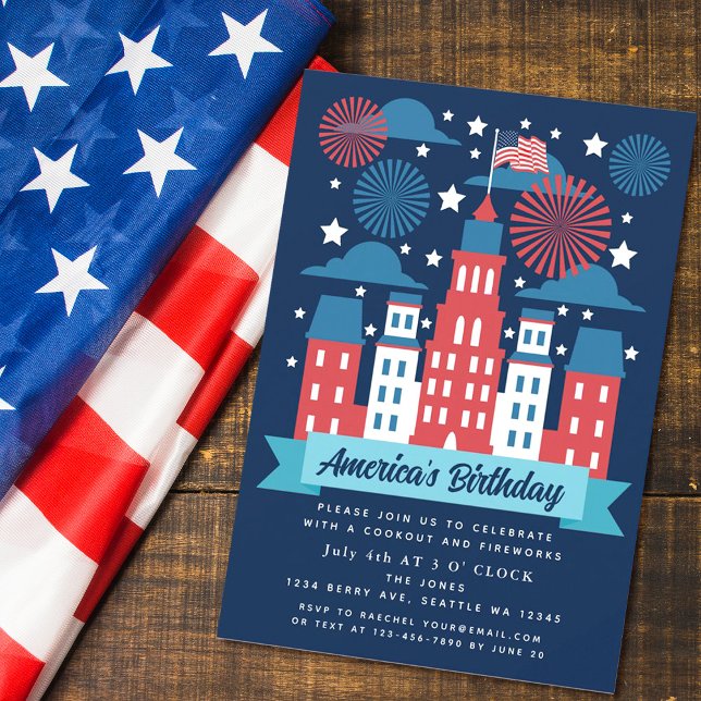 Patriotic Fireworks 4:e juli-inbjudan till Cookout Inbjudningar (Skapare uppladdad)